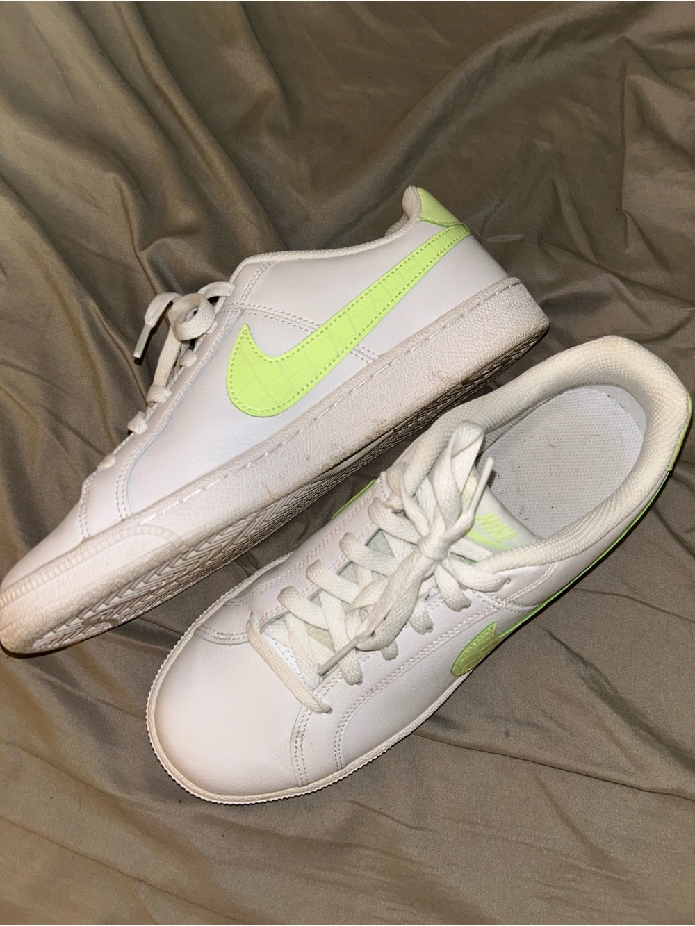 Nike White Sneakers with Neon Green Swoosh